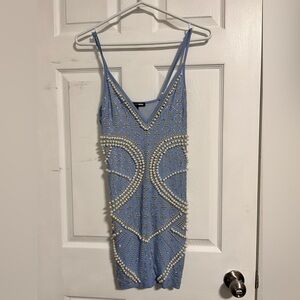 Fashion Nova Blue Beaded mini dress